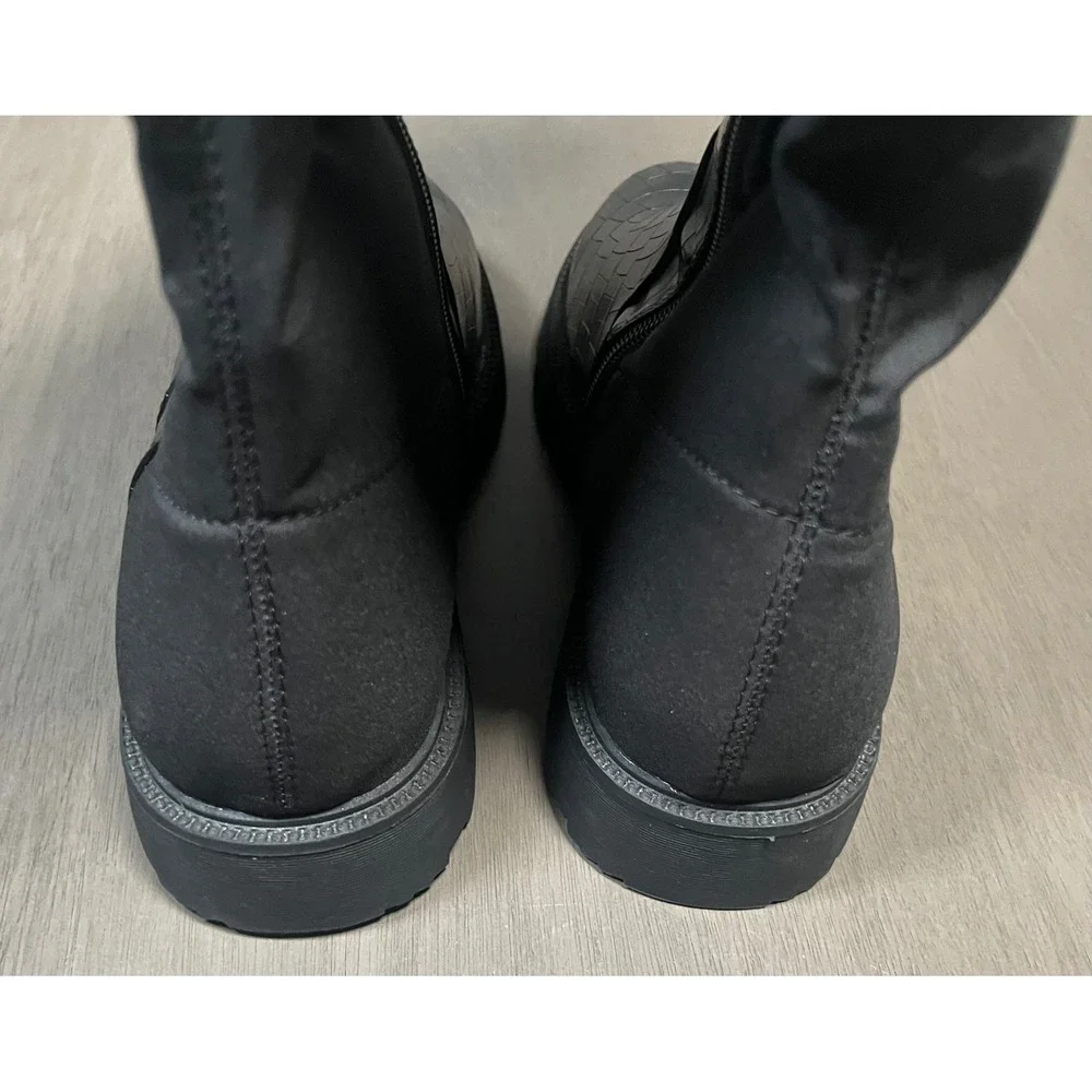 Black Croc Embossed Over The Knee Lug Sole Boots Stretch Back Sz 10